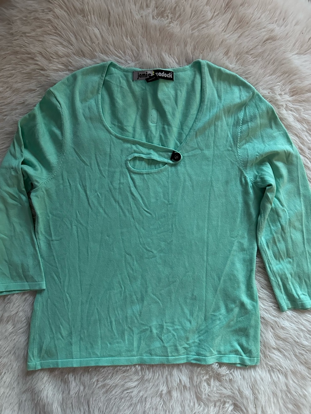 jamie sadock mint scoop-neck 3/4 long sleeve knit top Medium